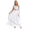 Women's Ancient Greek Roman Queen Costume Halloween Cosplay Gold Trims Toga Dress