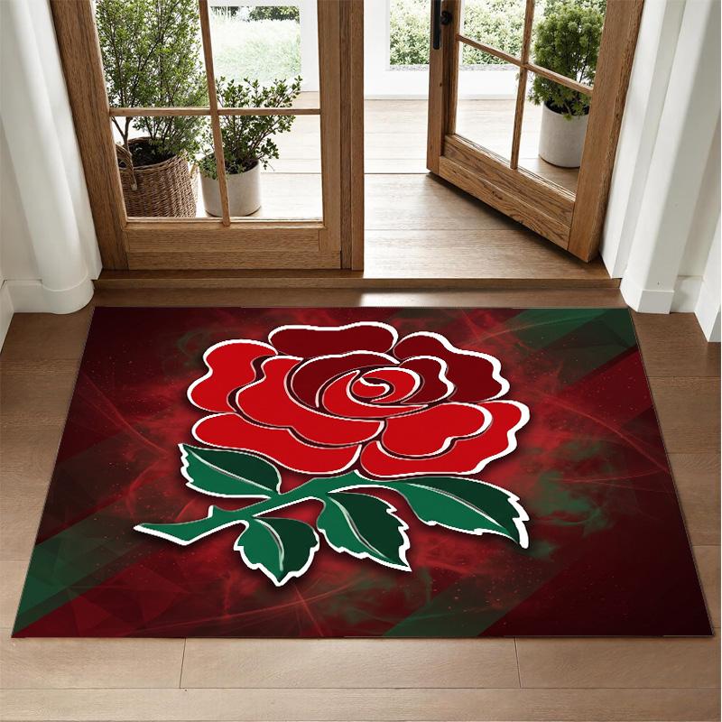 England Rugby Design Crystal Velvet Rug Soft Decorative Mat for Bedroom Entrance