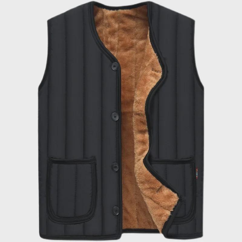 Теплый жилет из хлопка с плюшевой подкладкой для мужчин среднего и пожилого возраста на осень/зиму