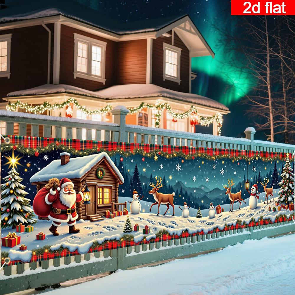 Extra Large 18x78in Christmas Banner, Winter Wonderland Snowflakes Santa Reindeer Snowman Pattern, Heavy-Duty Polyester Outdoor Indoor Party Backdrop