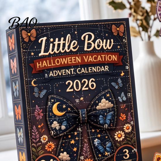 24 Day Countdown Calendar 24Pcs Christmas Advent with Retro 2D Flat Acrylic Bow Ornaments, Decorative Romantic Home Decor Accents Holiday Set for Tree