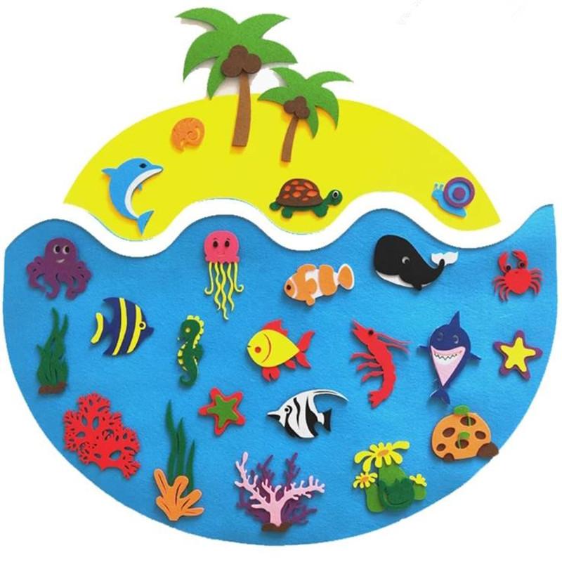 Montessori Felt Animal Jigsaw Toy Christmas Tree Sea Animal Baby DIY Material Paste Handmade Game Educational Toys For Children