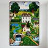 Vibrant Whimsical Countryside Metal Tin Sign, Two-Story House, Stream, Cows, Stone Mill, Rolling Hills - Vintage Home Decor for