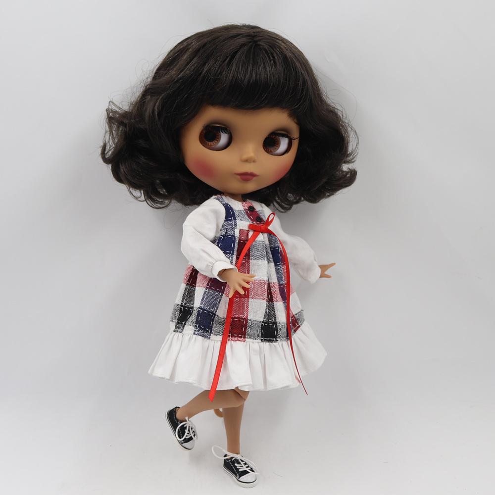 Кукла ICY Blyth 1/6 BJD 30см с темной кожей и короткими черными кудрявыми волосами матовое лицо NUDE шарнирное тело BL950