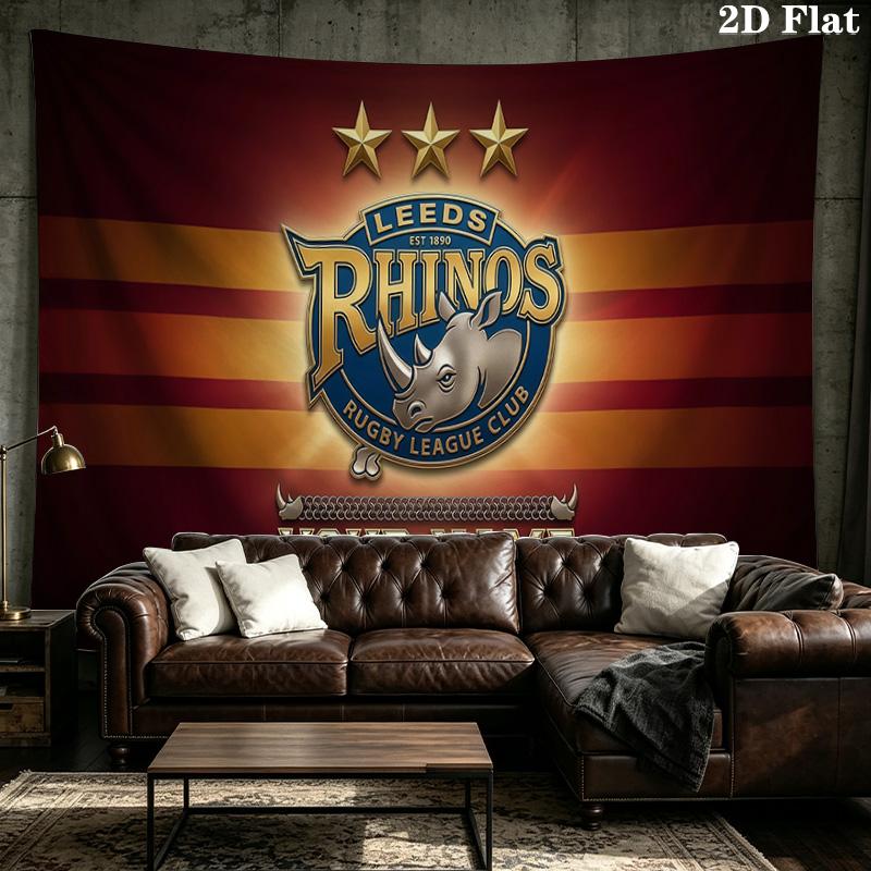 Custom Name Leeds Rhinos Printed Tapestry – Wall Hanging for Bedrooms, Dorms, and Home Decor