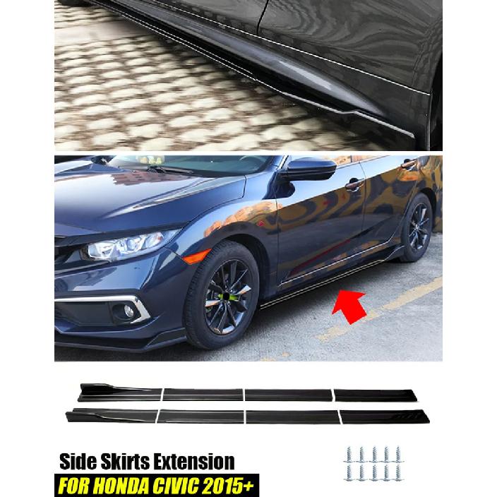 For Honda Civic 2015+ Hatchback Sedan Type-R Side Skirt Extension Line Rocker Panels Guard Body Kit ABS Gloss Black