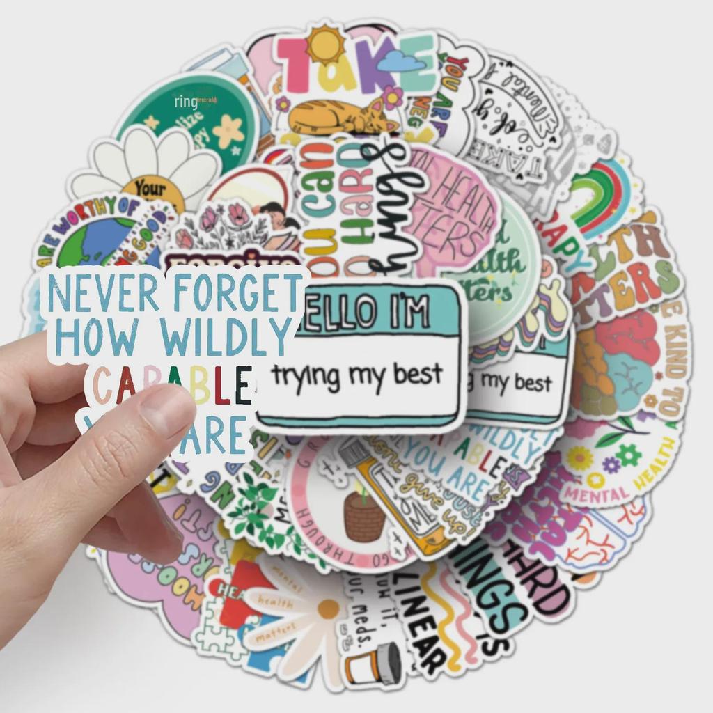 100 Inspirational Waterproof Mental Health Stickers for DIY Decoration On Milk Tea Cups and Handbooks