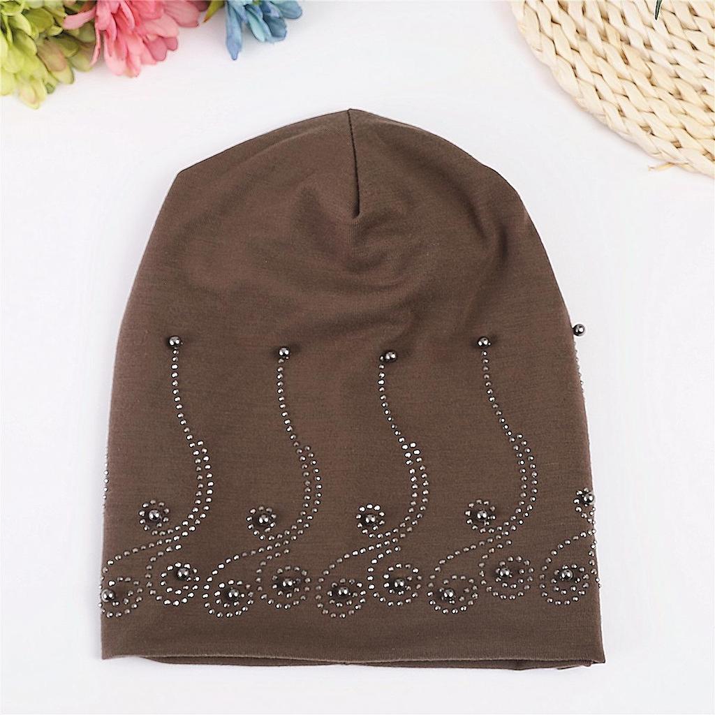 Женский весенне-осенний двухслойный хлопковый пуловер с жемчугом, теплый пуловер с тонким ворсом, теплая лунная шапка