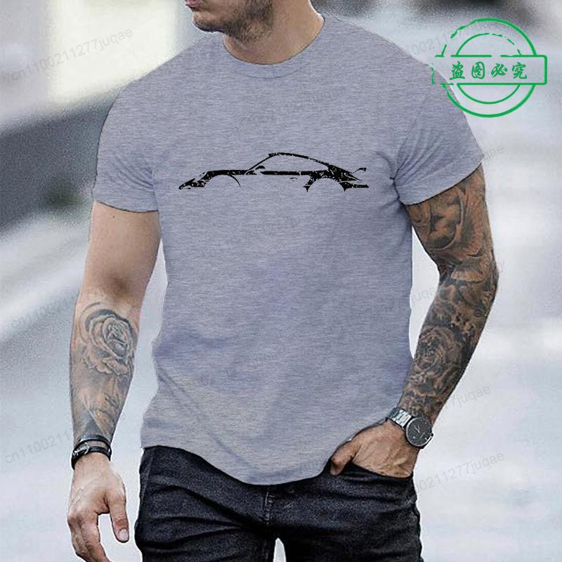 Unisex Retro Classic Sports Car Silhouette Graphic Tee Distressed Print Casual Short Sleeve Car Fan Streetwear TShirt