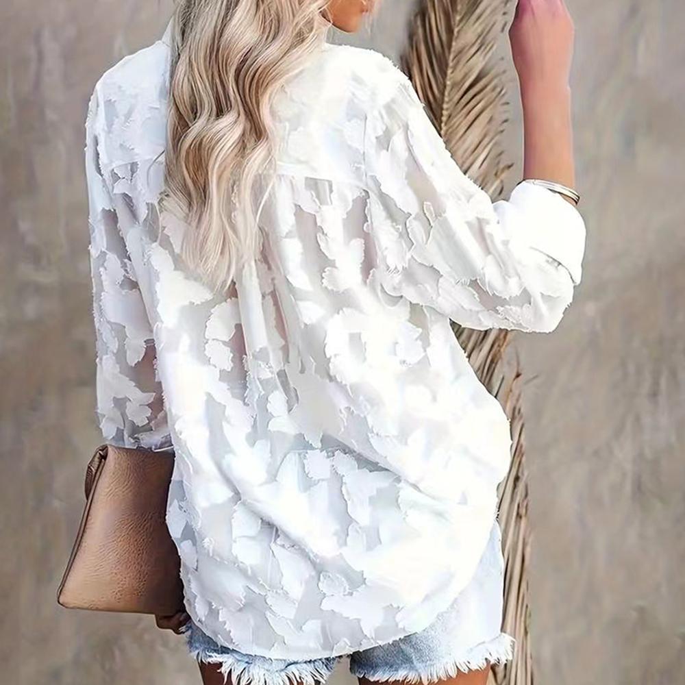 Весна, лето и осень, модная женская рубашка из шифона и жаккарда больших размеров, однотонная повседневная рубашка