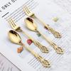 1 Pc European Royal Dessert Spoon Retro Hollow Cake Fruit Fork Embossed Craft Spoon Golden European Stainless Steel Coffee Spoon