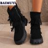 Fashion Leopard Fringe Platform Ankle Snow Boots High Heels Shoes 2025 Trend Winter New Zipper Fashion Chelsea Boots Pumps Mujer Botas