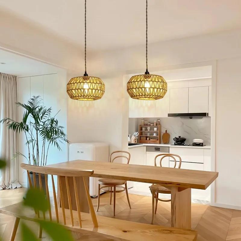 Винтажный подвесной светильник с абажуром из пеньковой веревки E27, современный дизайн, для дома, гостиной, декоративное освещение