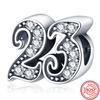 Sterling  Number 16 18 20 30 40 50th Anniversary Pendant Shiny Beads Fit Original  Charms Bracelet Fine Jewelry