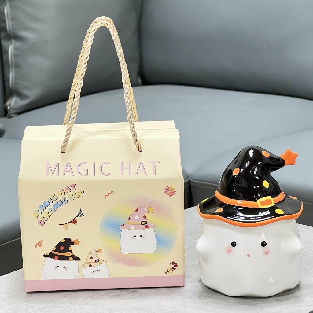 Кружка с милой крышкой, сувенирная кружка для воды, креативный подарок на день рождения для девочки, мультяшное привидение, керамическая кружка