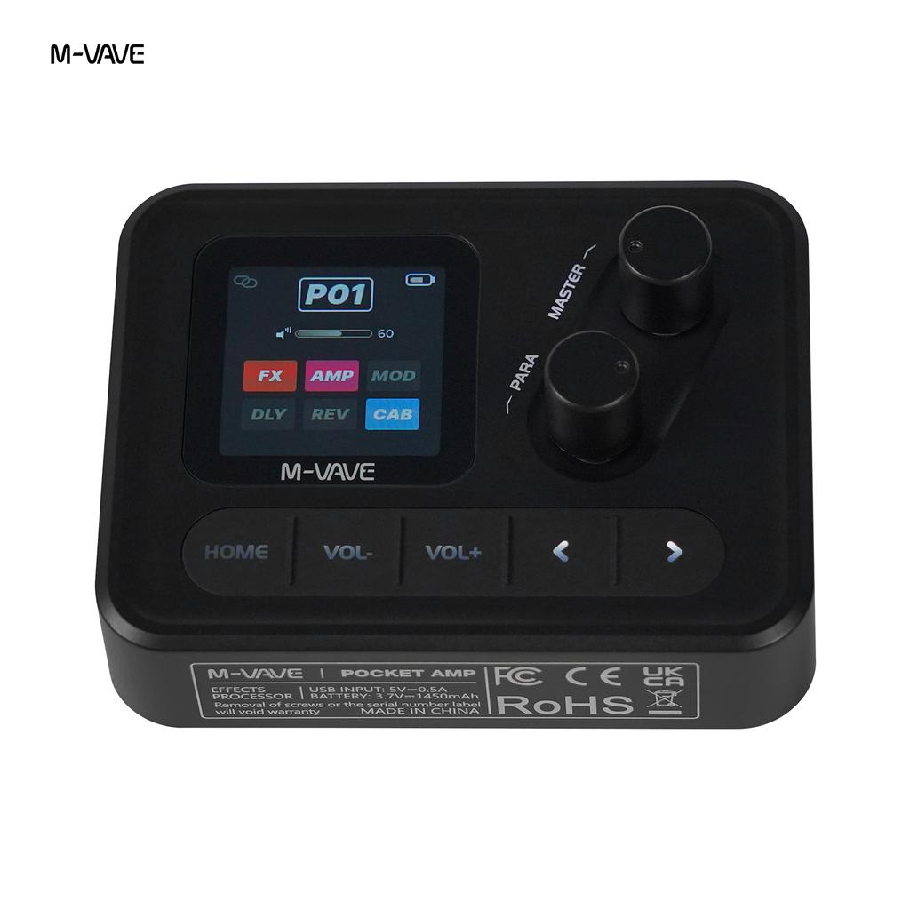 M-VAVE POCKET AMP Black Guitar & Bass Multi-Effects Pedal Versatile Amp Simulator Rechargeable 3rd-Party IR Expansion