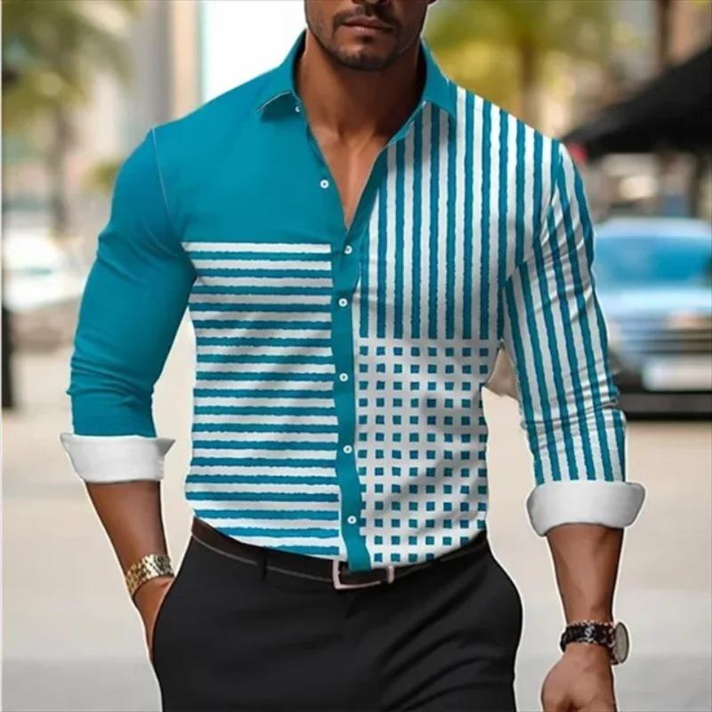 Striped Color Blocked Long Sleeved Shirt for Men In Spring Simple Solid Color Shirts Men’s