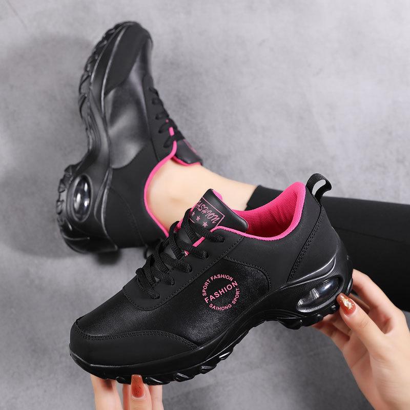 Large Size Women's Leather Sneakers Air Cushion Running Shoes Women's Non-slip Soft-soled Shoes Travel Shoes Dance Shoes