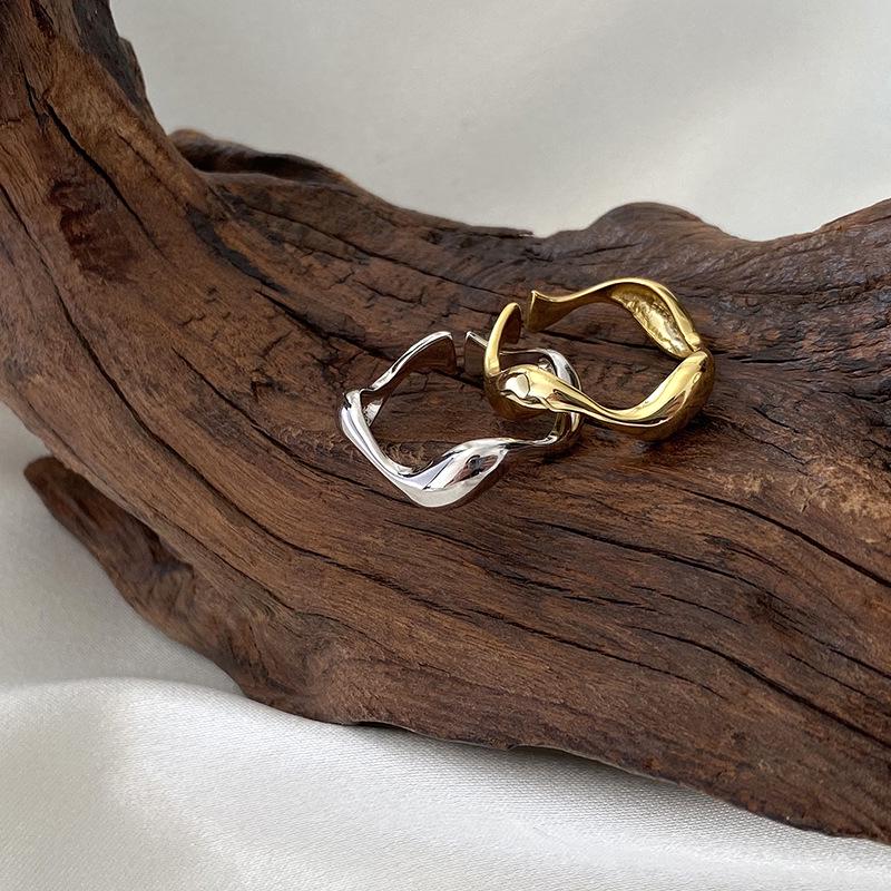 Позолоченное серебряное кольцо S925 с волной для женщин - модный нерегулярный дизайн, регулируемая гладкая отделка