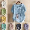 Women's Fashion Cute Girl Prined Round Neck Short Sleeve T-shirt Casual Cotton Linen Graphic Shirt Leisure Loose Summer Blouse Tops Plus Size