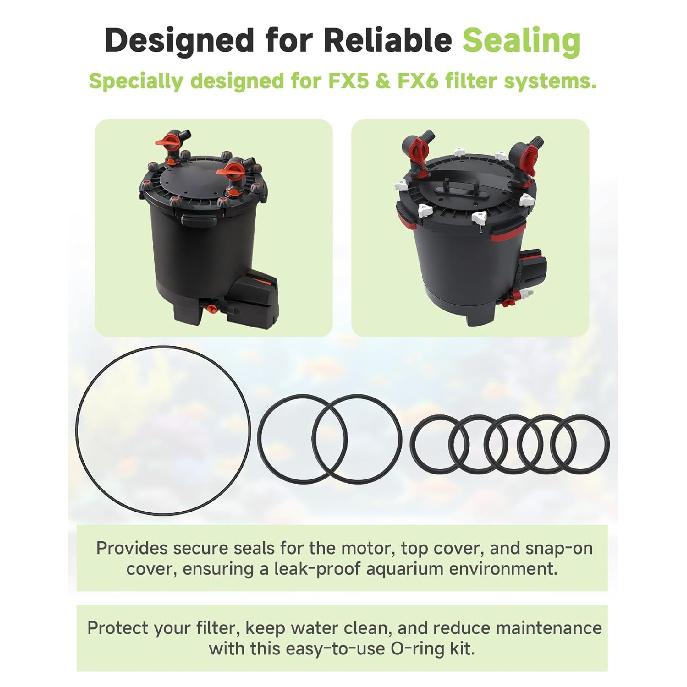 O Ring Seal Kit Compatible with Fluval FX6 FX5 Canister Aquarium Filter, Lid and Motor Seals, Includes A0 ×1, A7 ×2, A2 ×5