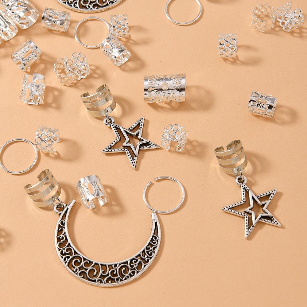 45Pcs/Set Metal Cutout Dreadlock Hair Rings Boho Hair Braid Accessories For Girls Women