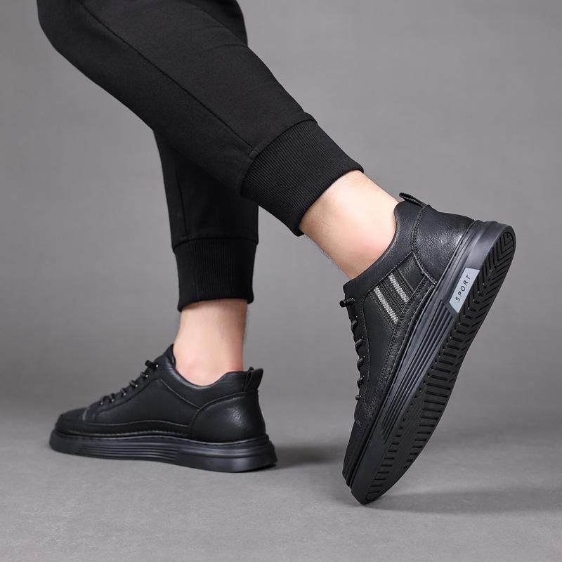 Осенне-зимняя повседневная спортивная модная обувь мужские низкие повседневные кроссовки флисовые модные черные кожаные туфли
