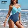 Color Block Womens One Piece Swimsuits Sexy Monokini Ruched Push Up Bathing Suits