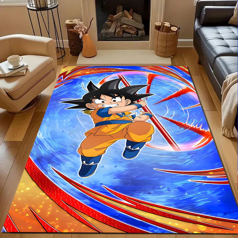 Dynamic Anime Warrior on Swirling Background Patterned carpet, non slip mat suitable for living room and bedroom sofas