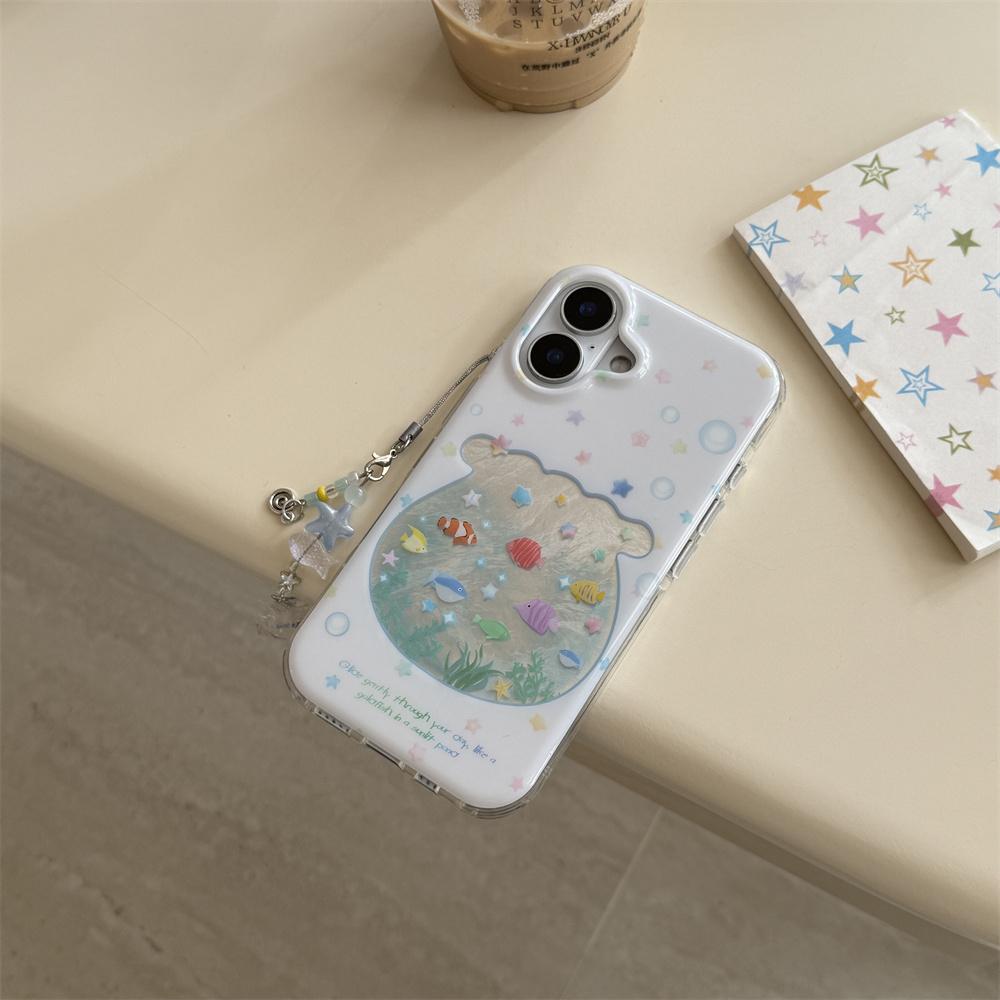 Корейский INS милый чехол для телефона со звездами и рыбой для iPhone 13 14 15 16 Pro Max Fundas с брелоком кавайи Милый Защитный чехол от падения