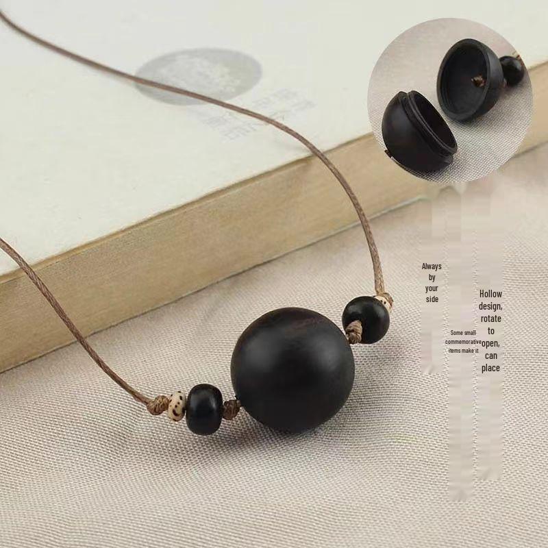 Vintage Sandalwood Incense Bead Box Necklace – Ethnic Style Accessory