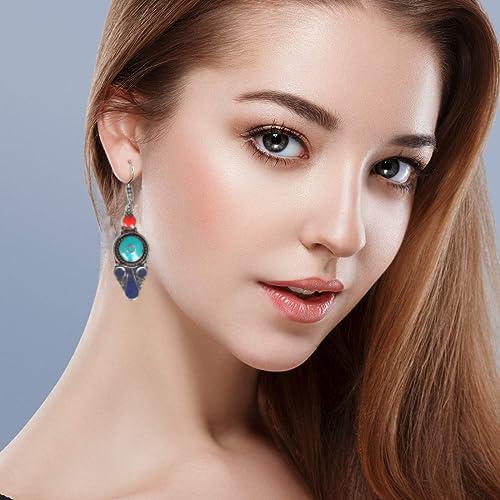 Exquisite Sterling Silver Nepalese Tribal Earrings with Multi-colored Stones