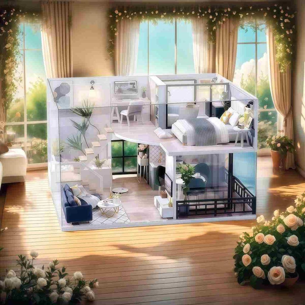 Кукольный домик sofiey Набор для самостоятельной сборки, Набор для рукоделия с миниатюрной мебелью и пылезащитным чехлом, "Комфортное время" L-032-B