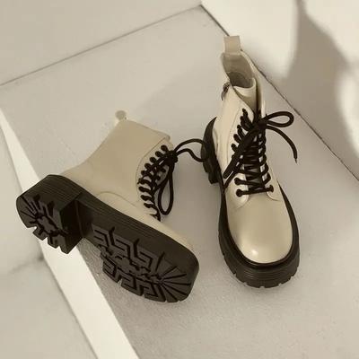 Женские стильные ботильоны на платформе с ремешками, нескользящие мотоциклетные ботинки, удобные винтажные ПУ сапоги для верховой езды Botines Para Mujeres