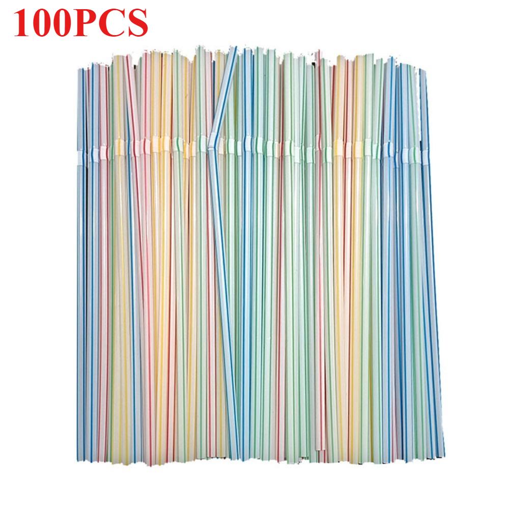 100 PCS Colorful Bendable Straws Disposable Drinking Straws for Milk Tea Party Wedding Bar Supplies Bubble Tea Plastic Rietjes