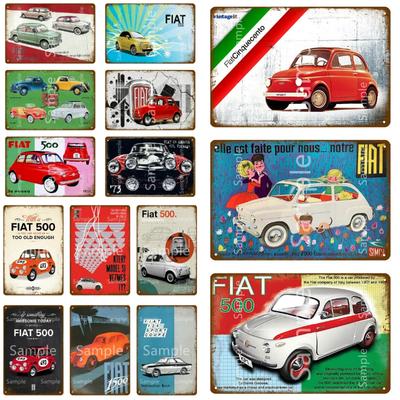 Классический Fiat 500 Винтажные Металлические Жестяные Таблички Настенный Декор Постер Для Кафе Бара Паба Домашний Настенный Декор Автомобильный Металлический Арт Постер YK029