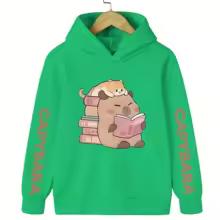 Cute Cat with Capybara Reading Book Hoodies Children's Sweatshirt Hoody for Boys Girls Spring Casual Hoodie Cute Harajuku Hoody