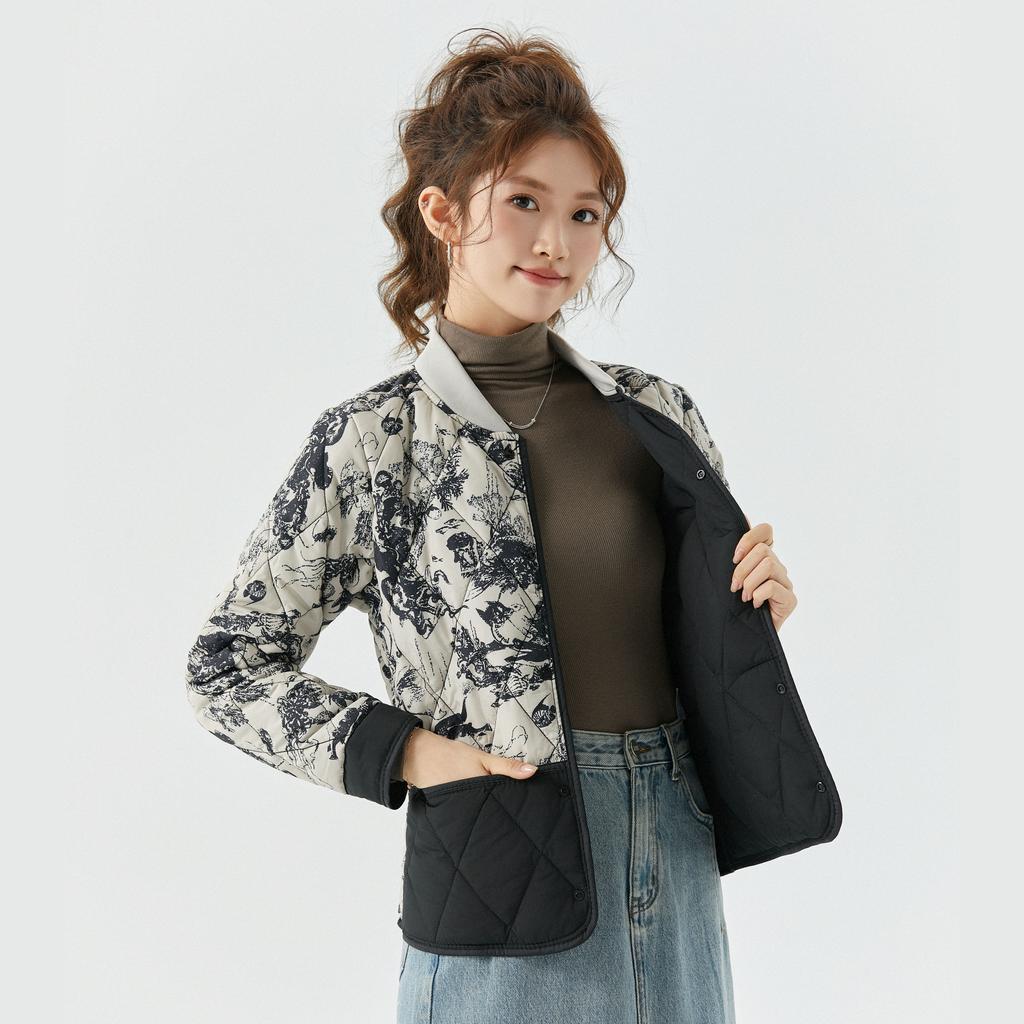 Женская осенне-зимняя теплая легкая повседневная одежда с длинными рукавами в китайском стиле с нитками и воротником снаружи из хлопка 2522