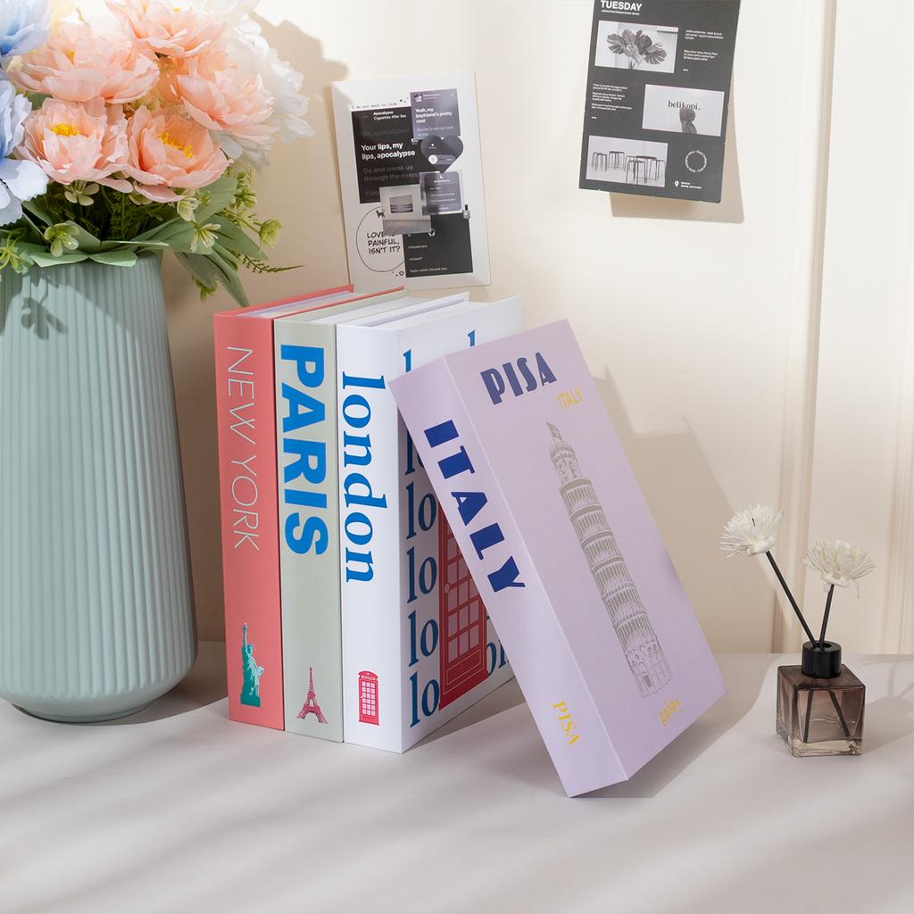 New York Paris London Series Luxury Fake Book Decoration Remote Control Storage Box Fashion Coffee Table Decoration Accessories