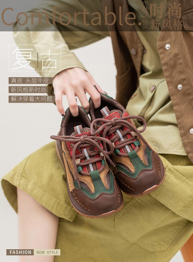 Summer new top layer cowhide retro comfortable commuting casual sports style front lace up women's shoes