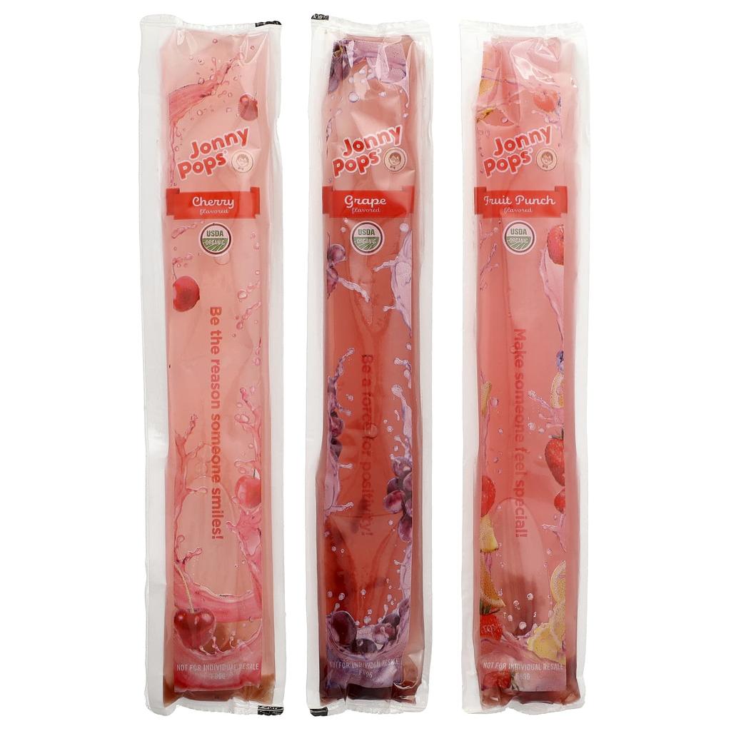 JonnyPops, Organic Freezer Pops, Cherry, Grape, Fruit Punch, 24-Count, 40ml (1.35 fl oz) Each