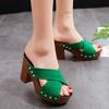 New Korean Version Open-toed Thick-soled Sandals Thick-heeled Waterproof Table Slippers Women's Cross-strap High-heeled Large-size Women's Shoes
