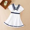 Летнее платье с короткими рукавами для девочек 5-12 лет, платья в стиле колледжа с полосатым воротником, одежда для школы