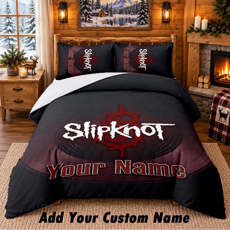Slipknot Pattern Bedding 3Pcs Set Custom Name, Bed Sheet And Pillowcases For Home Bedroom