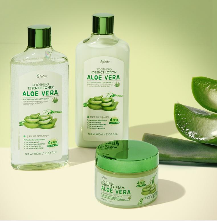 Esfolio Aloe Vera Soothing Essence 3-Piece Set – Korean Skincare for Deep Hydration