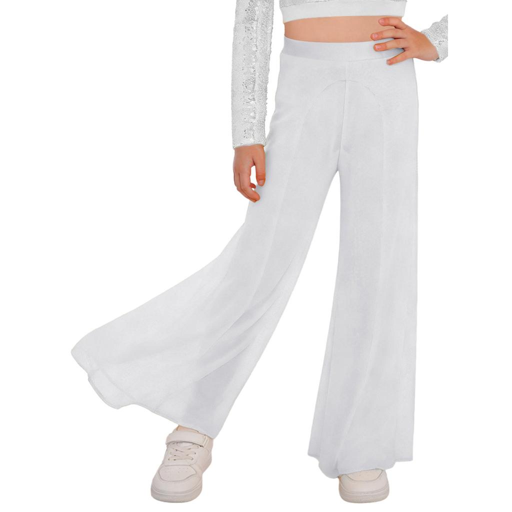Girls Competition Dance Pants: Elastic Waistband Wide-Leg Mesh with Built-In Briefs for Lyrical Performance