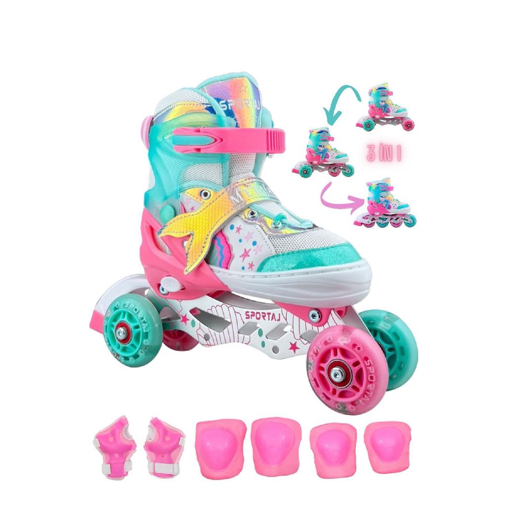 Светящийся защитный шлем для скейтбординга «Русалка», силиконовое колесо для катания на коньках 2 2 для девочек, футболка 3 в 1 с сумкой для переноски