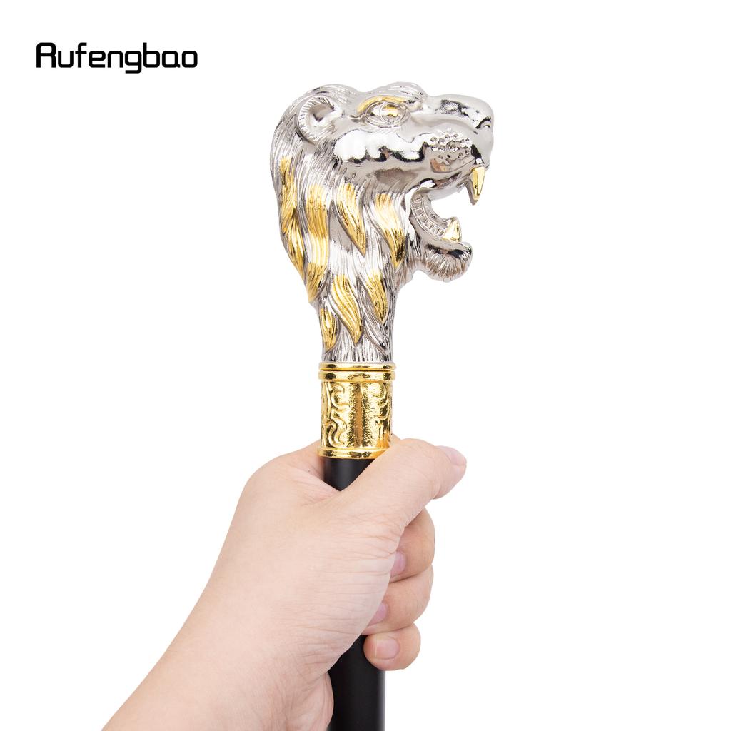 Golden White Lion Head with Mustache Fashion Walking Stick Decorative Cospaly Vintage Fashionable Walking Cane Crosier 94cm