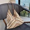 Hot-Selling Handmade Straw Bag Hollow Square Flower Large Triangle Color-Block Woven Bag Vacation Beach Bag Single Shoulder Tote Bag for Women