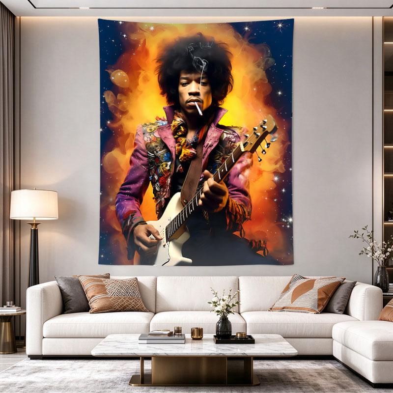 Jimi Hendrix Guitar Fire Stars Pink Jacket Rock Legend Poster Art